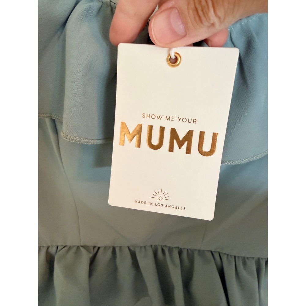 Show Me Your Mumu Greta Dress Women XS Sage-Blue Ruffle Tiered Maxi Slit - Picture 4 of 7